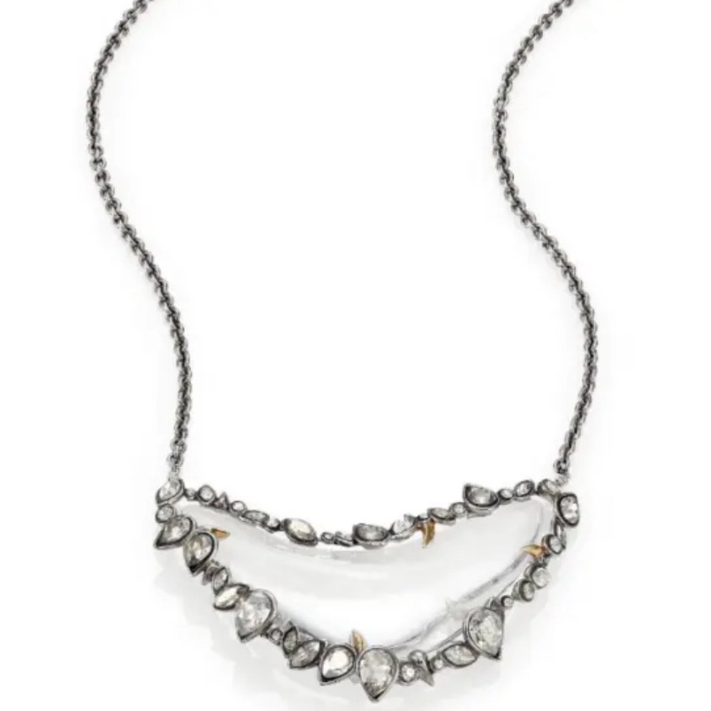 Alexis Bittar Lucite Crescent w Swarovski Crystals long necklace